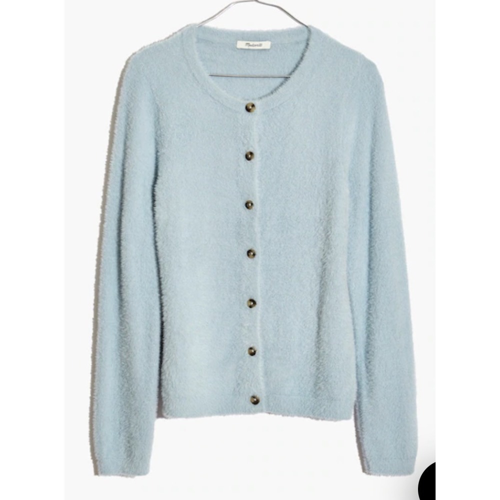 Madewell Small Light Blue Hewit fuzzy eyelash Slim Button Up Cardigan Sweater